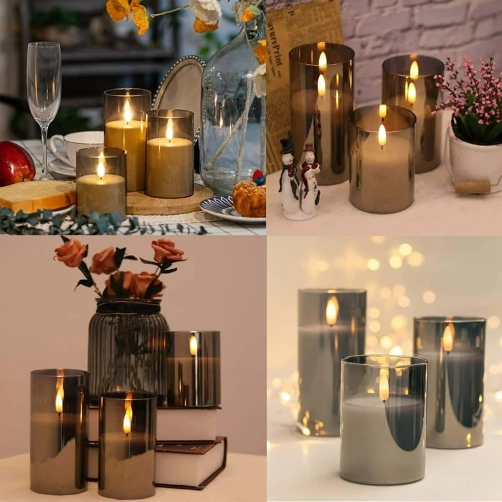 Gray Remote-Controlled Black LED Flameless Candle Set